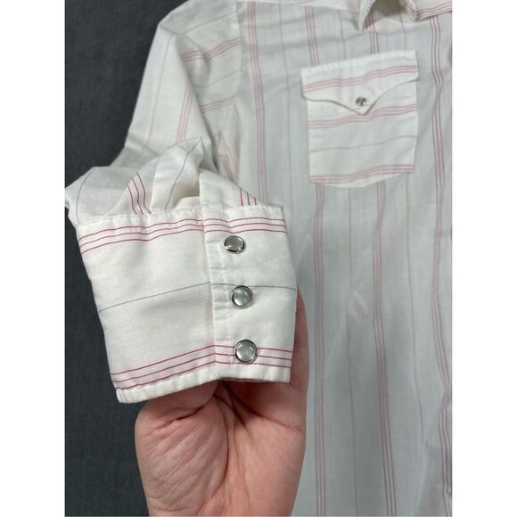 Vintage Western Pearl Snap Shirt Mens 17.5 White Red Stripe Long Sleeve Cowboy - Picture 6 of 11